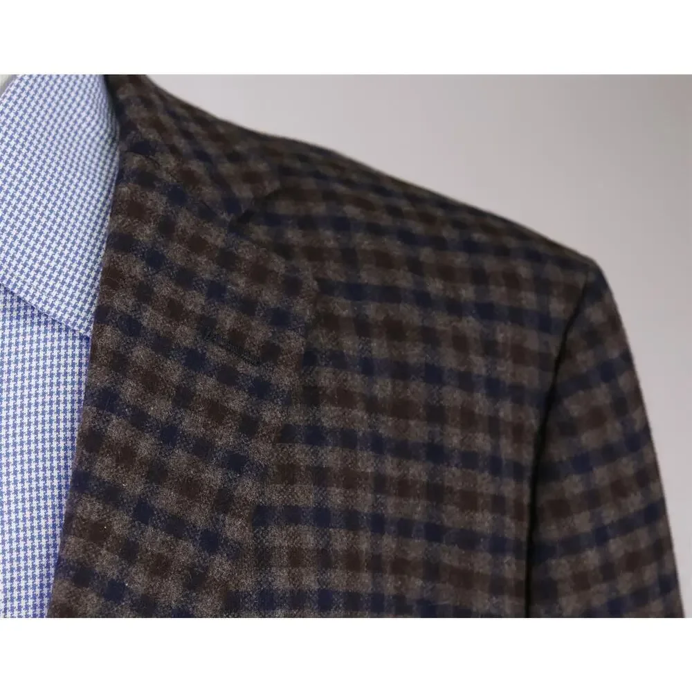 Brooks Brothers Fitzgerald Brown Navy Check Flannel Patch Pocket Blazer 44R